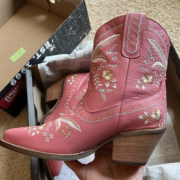 Dingo Primrose pink floral gold leather stitched western cowboy boots size 6 - Picture 5 of 7